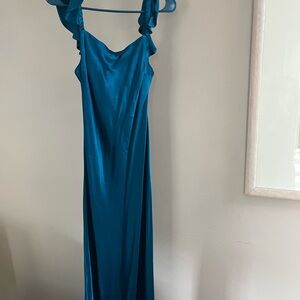 By Anthropologie Flutter-Sleeve Square-Neck Maxi Dress Blue